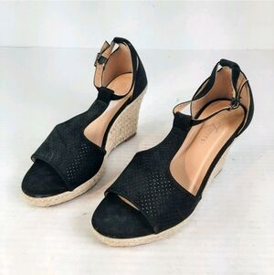🔥Forever 6.5 Black Judith Open Toe T Strap Ankle Strap Espadrille Wedge Sandals